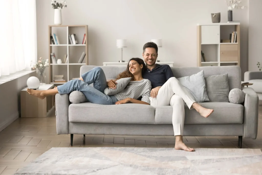 A relaxed couple enjoying stress-free time due to using Kelly's storage.