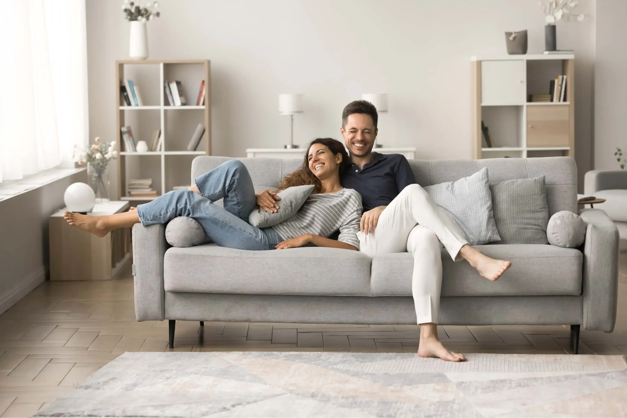 A relaxed couple enjoying stress-free time due to using Kelly's storage.
