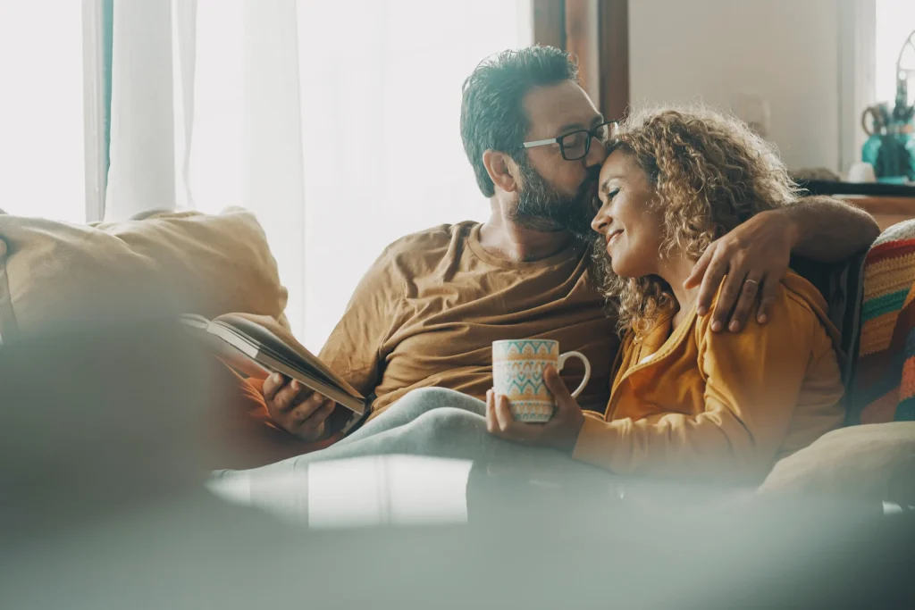 Couple relaxed at home, knowing that Kelly's is handling it all for them.